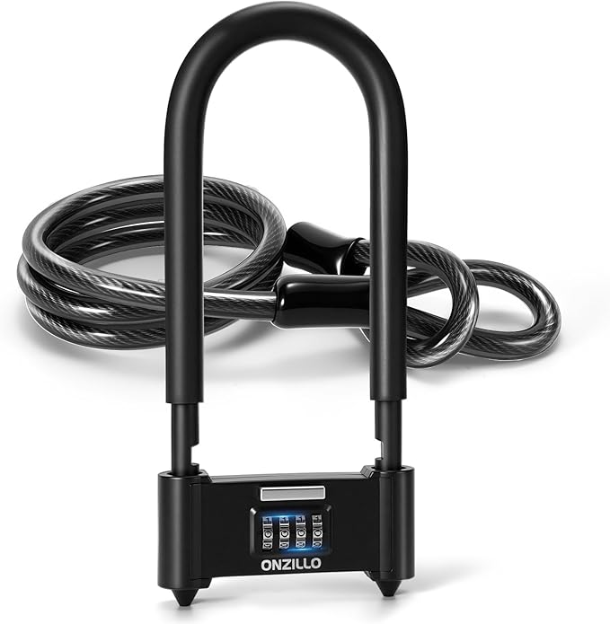 Bike Lock, Heavy Duty Bicycle Locks Anti Theft with Security Steel Cable, 4-Digit Resettable Combination U Lock 16.5mm Shackle, Combo Long Bike U Lock Keyless for Bike MTB Road Outdoor & Door