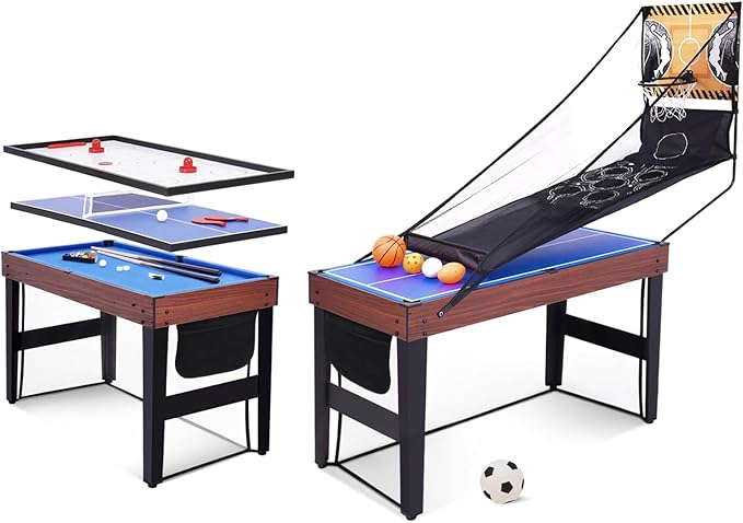 48" Multi Game Table, 9 in 1 Combo Game Table, Arcade Combination Game Table Set w/Billiards, Ping Pong, Hockey, Basketball, Bean Bag and Foosball for Adult, Kids, Home,Game Room