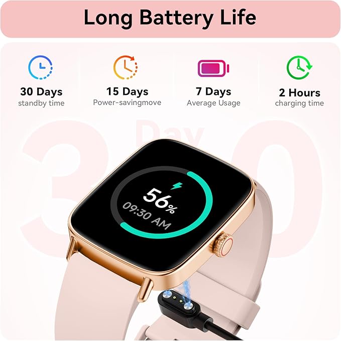 Tensky Smart Watch for Women/Men Android & iPhone, 1.85" Touch Screen Fitness Tracker with Answer/Make Call, IP68 Waterproof Heart Rate/SpO2/Sleep Monitor, Pedometer, 100+ Sport Modes (2 Bands)