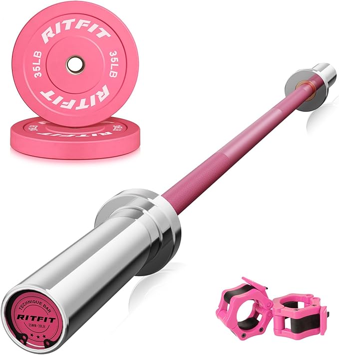 RITFIT Pink Weight Plates, 2 Inch Olympic Barbell Weight Plate, Bumper Plates With Steel Insert, Pink Weights for Gym and Home