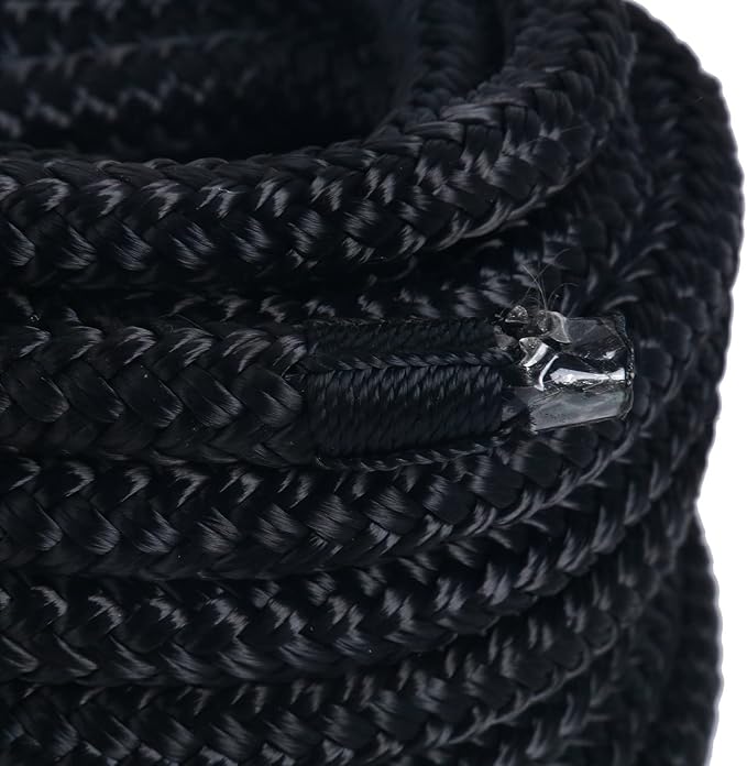 Amarine Made Pair of Double Braided Nylon Dock Lines 4840 lbs Breaking Strength (L:50 ft. D:1/2 inch Eyelet: 12 inch) 2 Pack of Marine Mooring Rope Boat Dock Lines Working Load Limit:968 lbs