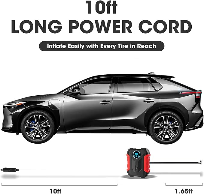 Digital Air Compressor for Car Auto Pump Portable Tire Inflator with LED Light DC 12V, Red