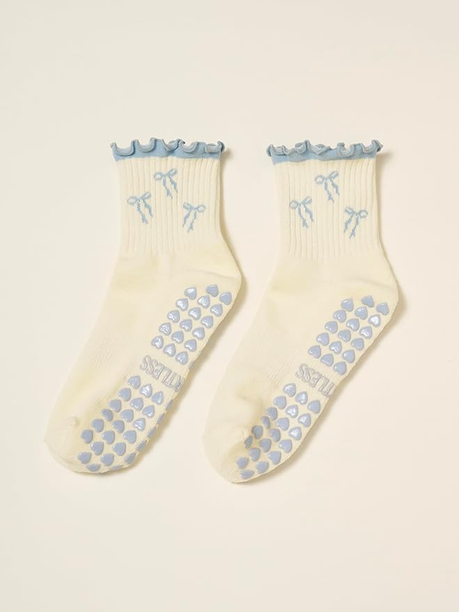 Crew Half Calf Grip Socks, Cutest Fruits Pilates Socks, Ruffle socks, Non-Slip, Barre Yoga Fitness