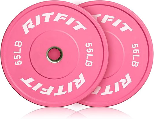 RITFIT Pink Weight Plates, 2 Inch Olympic Barbell Weight Plate, Bumper Plates With Steel Insert, Pink Weights for Gym and Home