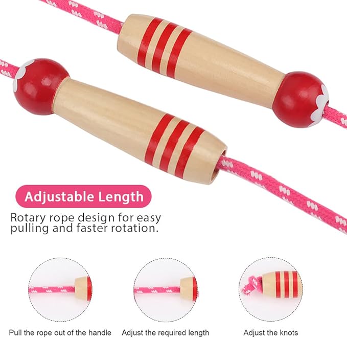 Jump Rope Kids, 7ft Adjustable Cotton Skipping Rope with Wooden Handle for Boys and Girls Fitness Outdoor Exercise