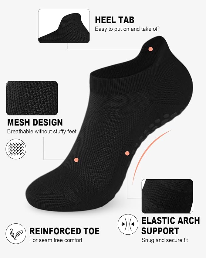 6 Pairs Grip Pilates Socks for Women, Non-slip Yoga Athletic Socks for Barre Ballet Barefoot Workout Hospital
