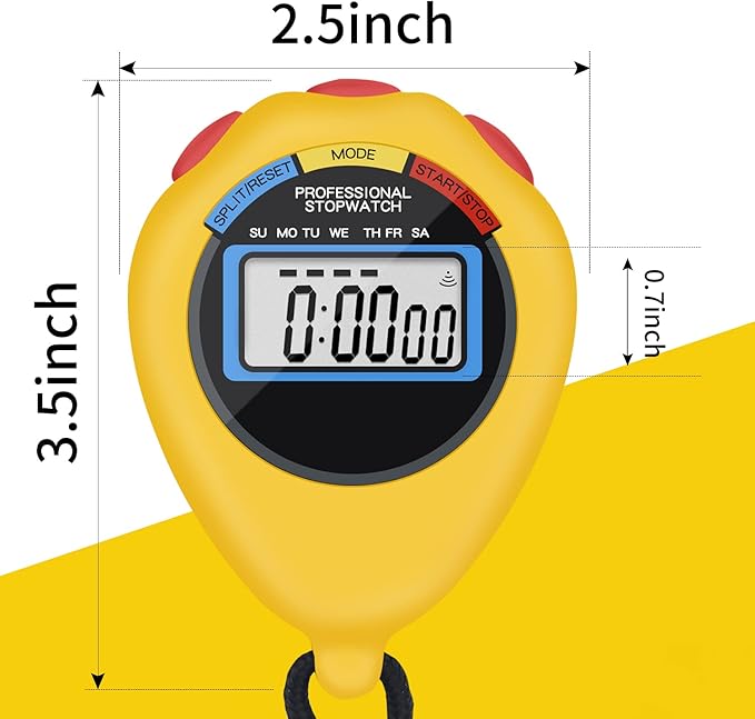 6 Pack Multi-Function Electronic Digital Sport Stopwatch Timer, Large Display with Date Time and Alarm Function,Suitable for Sports Coaches Fitness Coaches and Referees (Yellow)
