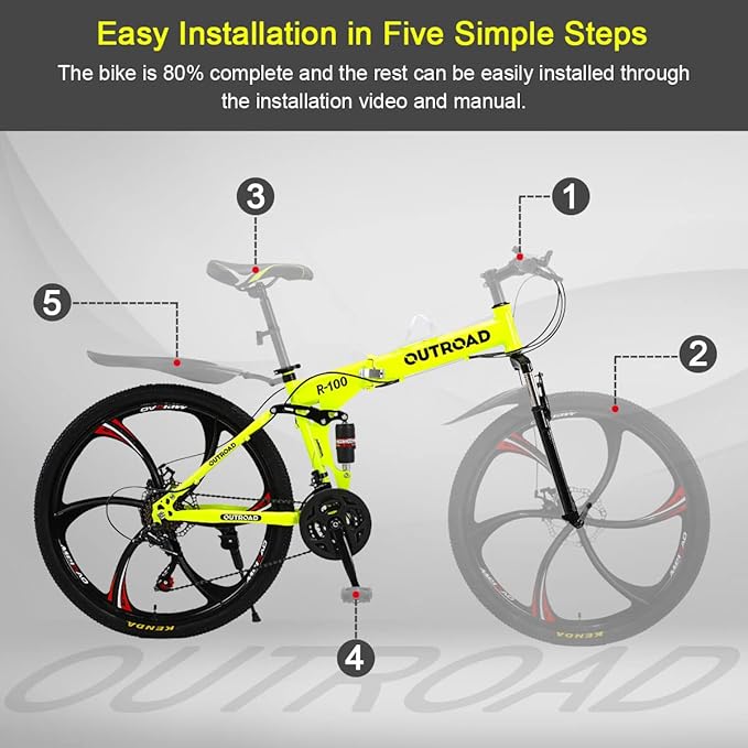 Outroad Folding Mountain Bike Foldable/Unfoldable Bike 26 Inch for Adult, 21-Speed Dual Suspension High-Carbon Steel MTB Foldable Bicycle, Dual Disc Brake Folding Bikes for Women and Men