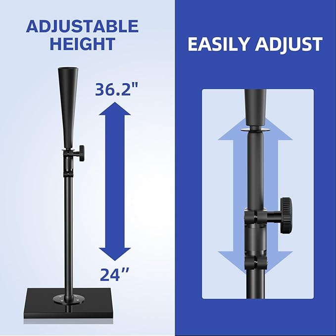 ctc connexions Batting Tees for Baseball/Softball, Portable Hitting Tee with 2 PCS Flexible Rubber Tops - Height Adjustment from 25-36 inches, Heave Duty Base Baseball Tee for Kids/Youths/Adults