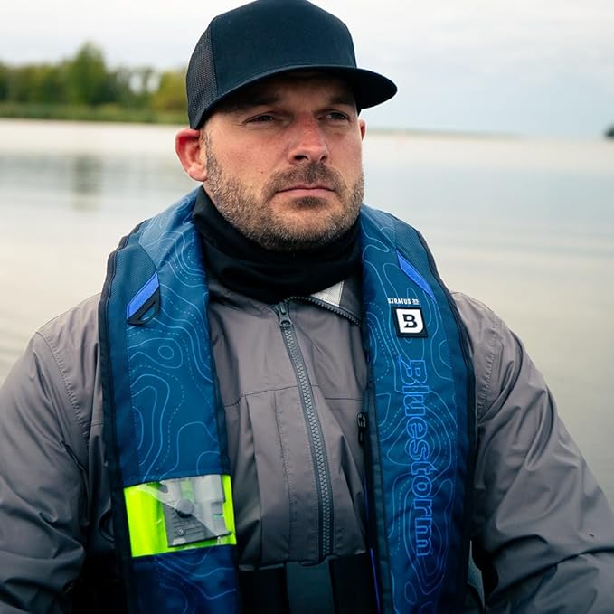 BLUESTORM Stratus 35 Inflatable Life Jacket PFD for Adults | US Coast Guard (USCG) Approved Automatic Self Inflating Life Vest Preserver with Manual Ripcord