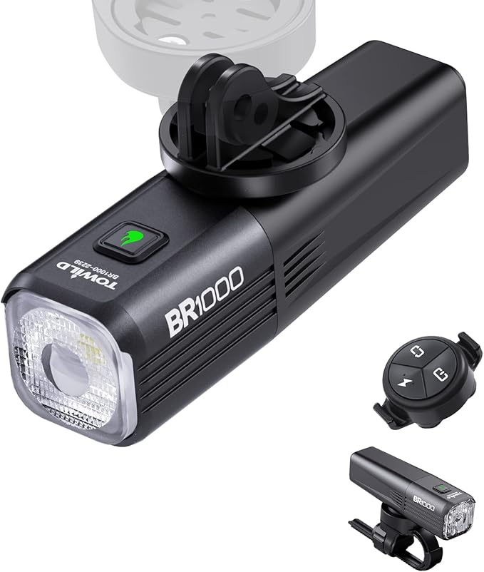 TOWILD BR1000 Bike Lights for Night Riding,1000 Lumen Lightweight Bike Front Light,Long Battery Life,Compatible with Garmin/GoPro Mount,3500mAh Rechargeable&Replaceable Battery,for Commuter Cyclists
