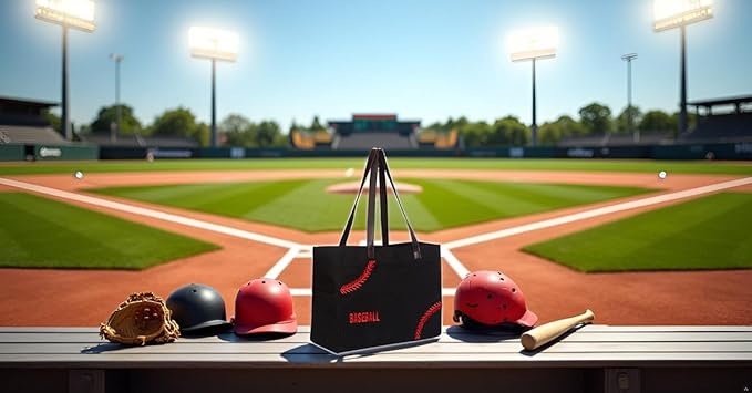 XL Baseball Mom Tote Bags For Women Canvas Utility Purse Handbag with Pockets