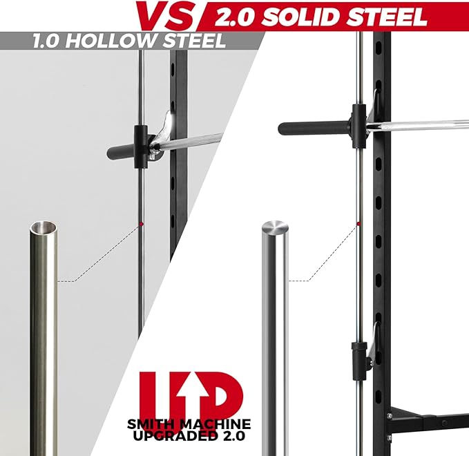 RitFit Smith Machine Power Rack with LAT-Pull Down System, Landmine, Barbell Bar, Plate Storage Pegs and More Training Attachment