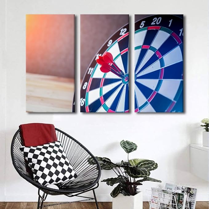 3 Piece Black and White Wall Art Dart Hits the Bullseye Poster Artwork Canvas Wall Art Rustic Decoration Wall Decor Contemporary Decor for Bedroom Success Wall Art Framed Ready to Hang(40"Wx60"H)