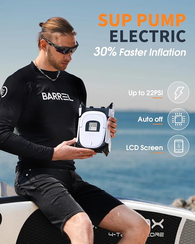 Paddle Board Pump with Auto-Off Function Dual Motor for Inflatable SUP and Boat, 22PSI Portable Electric Air Pump for Paddleboard with DC 12V Car Power Connector and Kayak Accessories