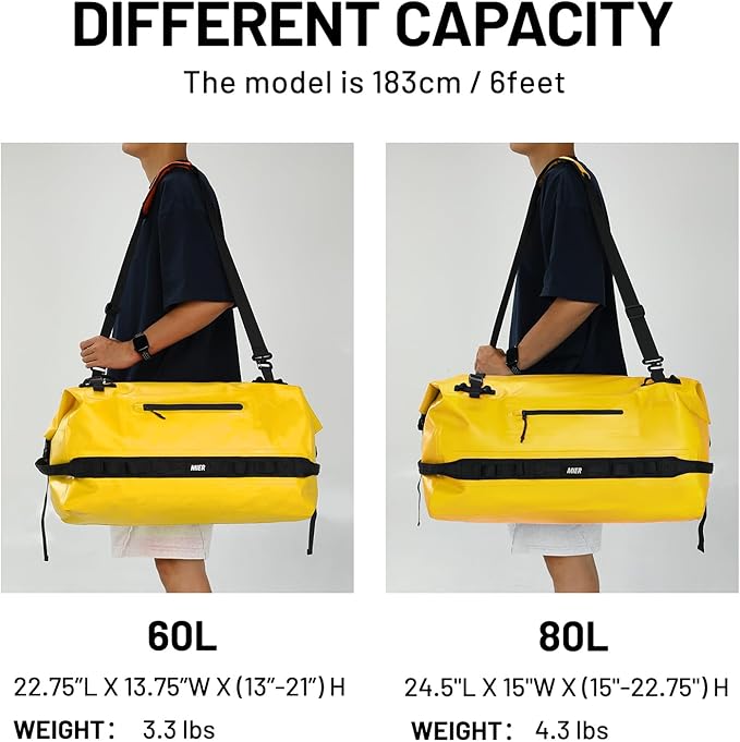 MIER Large Waterproof Duffel Bag Rolltop Dry Backpack Duffle Bags for Kayaking, Rafting, Boating, Swimming, Camping, Travel, Gym, Beach, 60L/80L