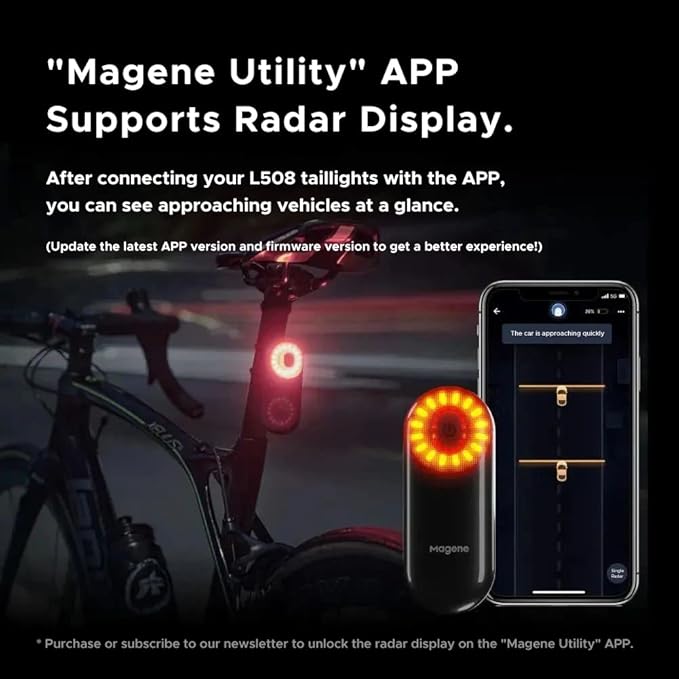 Magene L508 Bike Radar Tail Light, Smart Rear View Radar Taillight Compatible with Some Bike Computers and Watches, Support Utility APP Display