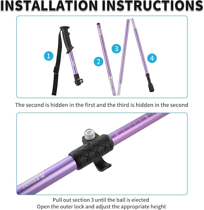 Adjustable Trekking Poles for Hiking, Lightweight & Durable Aircraft-Grade Aluminum, All-Season Outdoor Poles with Comfortable Grips and Free Accessories