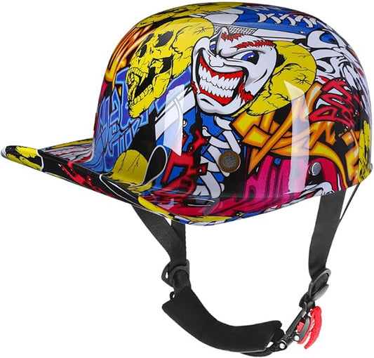 Vintage Retro Open Face Motorcycle Helmet Baseball Cap Half Helmets Men Women for Moped Cap Jet Scooter Street Cruiser - DOT Certified
