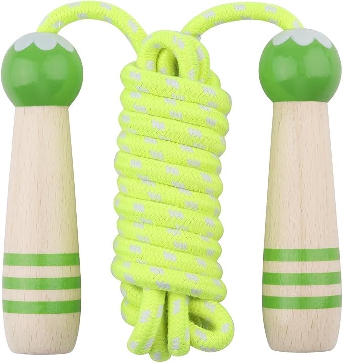 Jump Rope for Kids, Lorvain Adjustable Skipping Rope, Kids Jump Ropes with Wooden Handle for Girls Boys, Weighted Jumping Ropes for Fitness Workout Exercise Outdoor Fun Activity