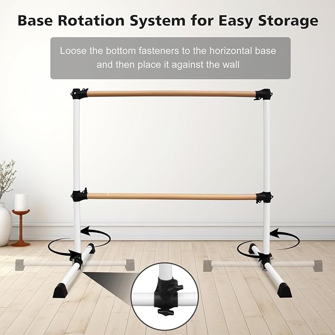 4FT/6FT Freestanding Ballet Barre Wood/Steel Height Adjustable from 7 to 46 inch Ballet Bar Portable Double Dance Bar for Home Workout and Stretch