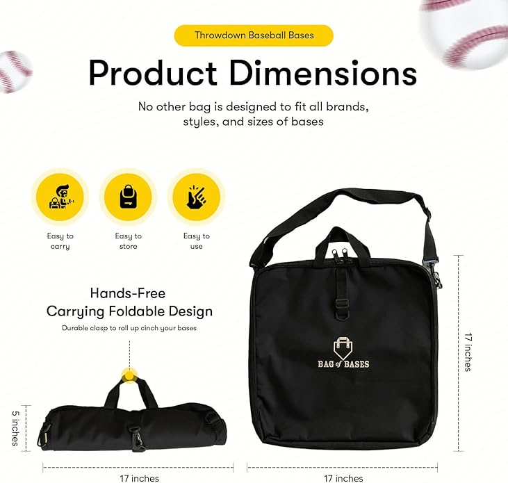 Easy Play Sports & Outdoors, Kids &Adults - Rubber Bases Bag Set - Baseball, Kickball, Tee Ball, Wiffle Ball - Practice, Yard