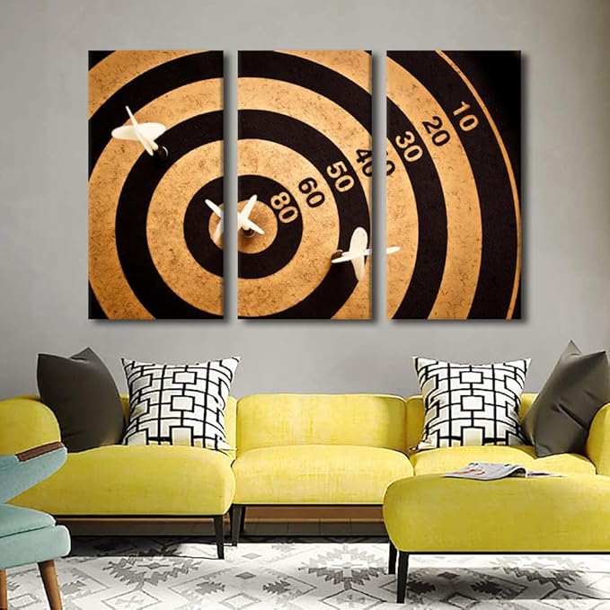 Wall Decor Sports Theme Posters and Prints 3 Piece Black and White Paintings Art Dart Hits the Bullseye Canvas Wall Art for Club Living Room Giclee Gallery Packaging Artwork Ready to Hang(40"Wx60"H)