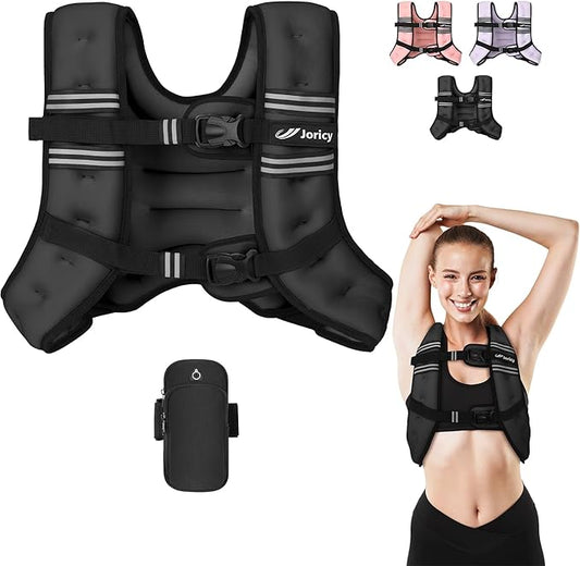 Weighted Vest 5lb/8lb/10lb/15lb/20lb/25lb/30lb Weight Vest Woman Men with Reflective Stripe, Rucking Running Vests for Women Workout Walking Strength Training Weight Loss Fitness Weightlifting