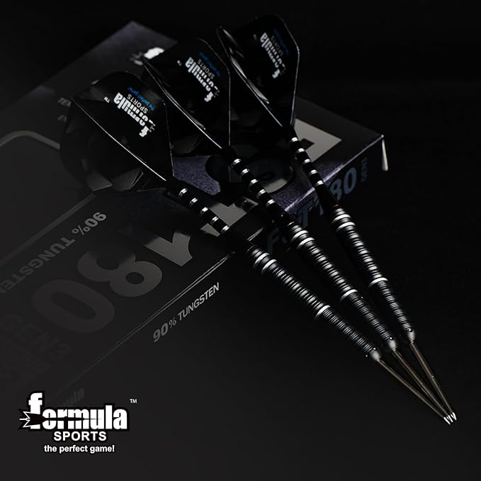 Formula Sports 90% Tungsten Darts Metal Tip Set 21g/22g/23g/24g, Professional Steel Tip Darts Set with Aluminum Shafts, Tungsten Barrels, Extra Flights, Dart Sharpener, Gift Box