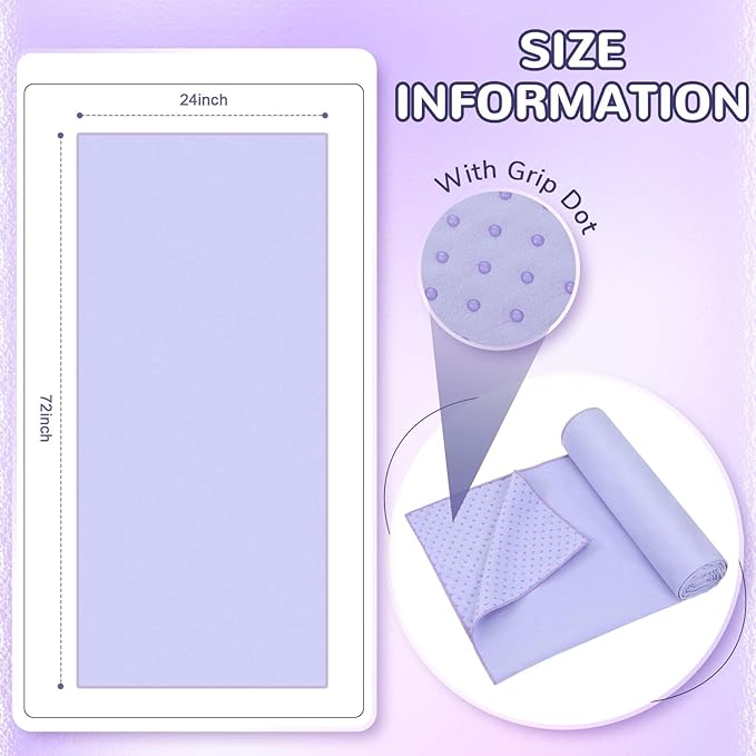 Peryiter 2pack 72 x 24'' Hot Yoga Towel Pack with Grip Dot, Sticky Fiber Mat Towels Non Slip for Hot Yoga, Absorbent Microfiber Sweat Anti-slip Cover for Pilates Exercise Fitness Workout(Light Purple)