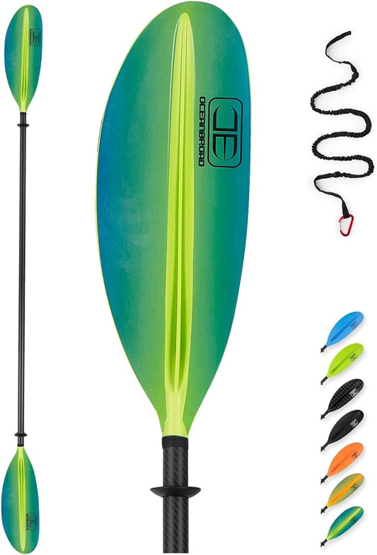 OCEANBROAD Carbon Fiber Kayak Paddle 90.5in/230cm, 86in/218cm for Adults Kayaking Boating Canoeing Oar with Paddle Leash