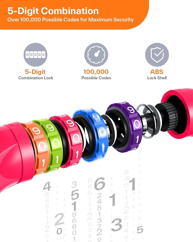 Sportneer Bike Lock: 5 Digit Combination High Security Anti Theft Bike Chain Lock - 3.2/3.6/4ft Heavy Duty Keyless Bicycle Lock for Bike, Motorcycle, Scooter, Door & Gate - 4/6mm Thick, Easy to Use