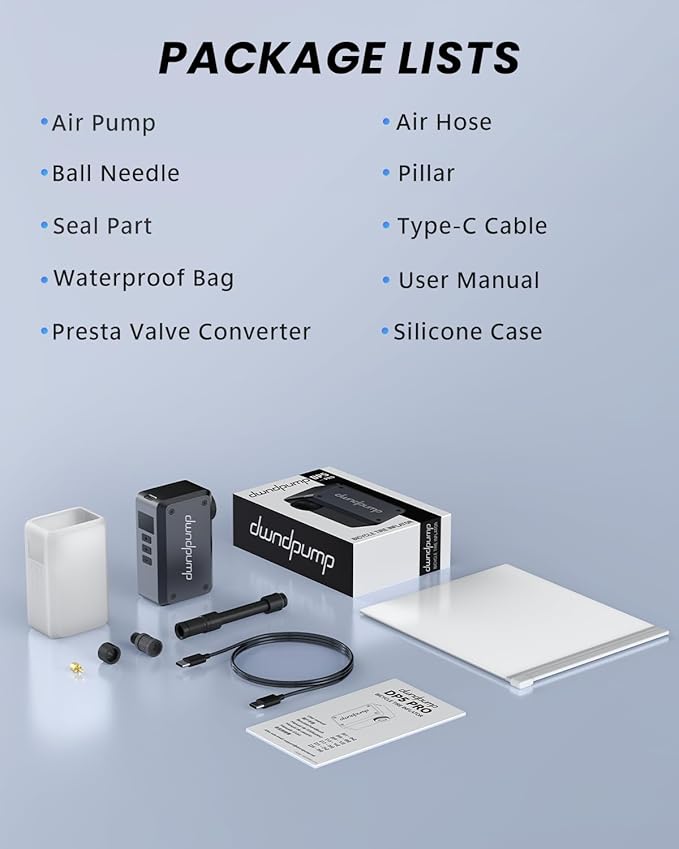 Bike Pump Electric DP5 PRO, 120 PSI Portable Bike Tire Pump with Gauge, Mini Bicycle Air Pump, Auto Shut Off, with Presta and Schrader Valves, for Road Bike, Mountain Bike, Sports Balls