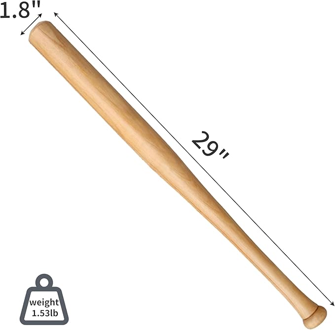 Baseball Wood Bat, 25 Inch Durable and Sturdy Lightweight, Glossy Finish with Cupped for Baseball Training Games or Casual Play