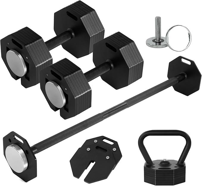Adjustable Dumbbell Sets 160LBS/180LBS Durable Steel Build, Free Weights Dumbbells Set with Barbell/Kettlebell Handle Sets 3-in-1 Multifunctional Dumbbell Fitness Exercises for Home Gym Suitable Men/Women 80LB/90LBX2