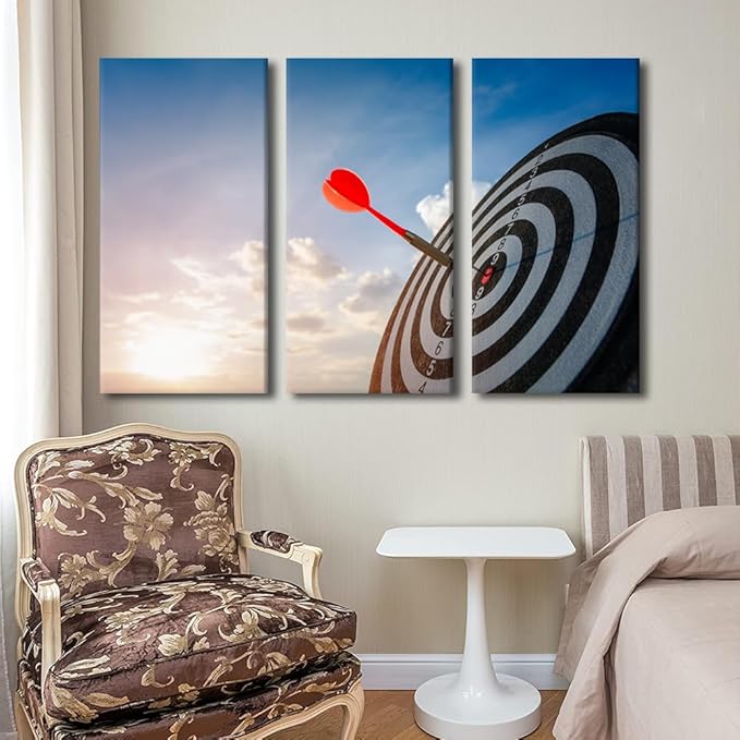 3 Piece Wall Art Dartboard Wall Pictures for Living Room Success Hitting Target Aim Painting on Canvas Office Wall Decor Positive Men Bedroom Wall Art Modern Artwork Framed Ready to Hang, 40"Wx60"H