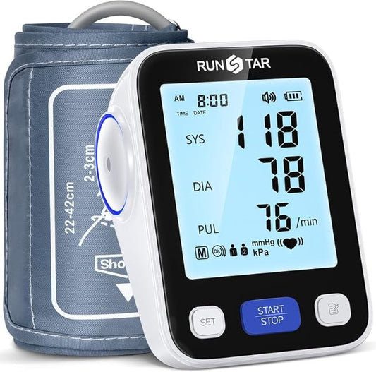 RunStar Upper Arm Blood Pressure Monitor with Wide Range Cuff (8.6'' -16.5'') for Home Use FSA&HSA Eligible, Automatic Digital BP Machine with Storage Bag, 2x99 Reading Memory