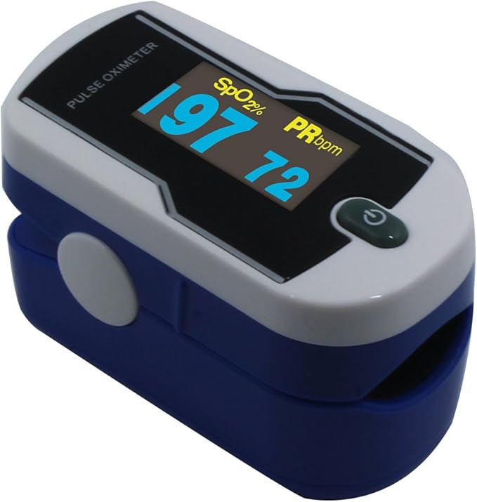 Concord Fingertip Deluxe OLED Pulse Oximeter with 6 way Reversible Display - Blood Oxygen Saturation Monitor with Carrying Case, Batteries and Lanyard - Easy to Use, Accurate SpO2 (Sapphire Blue)