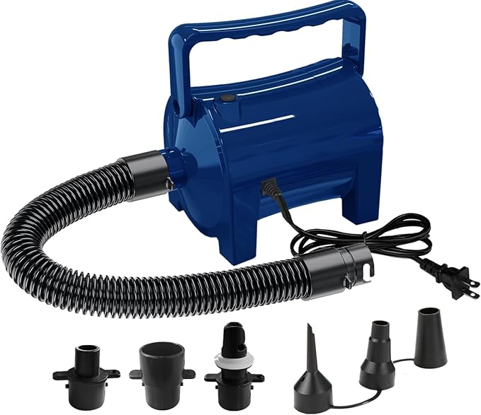Electric Air Pump Portable 460W Quick-Fill Air Pump Air Flow 45CFM 2.1PSI with Hose 5 Nozzles 120V AC Inflator Deflator Pump for Air Mattress Air Bed Inflatable Cushion Boat Swimming Ring