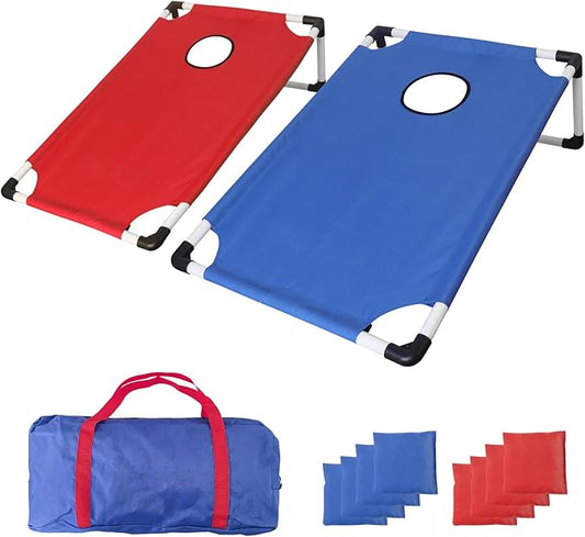 Portable PVC Framed Cornhole Game Set with 2 Collapsible Cornhole Boards, 8 Bean Bags and Carrying Case, Waterproof Mini Cornhole Set, Outdoor Indoor Yard Toss Games Rainbow Design (3 x 2-feet)