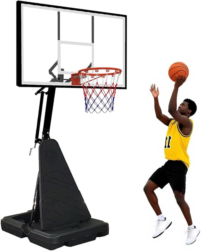 Basketball Hoop Outdoor 8.04-10FT Height Adjustable, Portable Basketball Goal with 44 Inch Shatterproof Backboard, Heavy-Duty Base & Wheels for Youth,Teens,Adults in Backyard,Driveway,Indoor