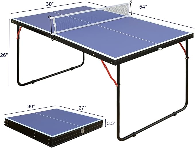 4FT/6FT/8FT/9FT Folding Rolling Table Tennis Table Regulation Ping Pong Table with 2 Paddles 3 Balls 1 Net and Post Set Fold-Up Design 4 Wheels for Easy Movement