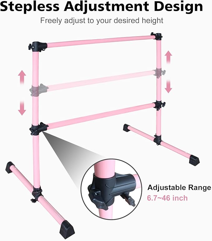 4FT/6FT Freestanding Ballet Barre Wood/Steel Height Adjustable from 7 to 46 inch Ballet Bar Portable Double Dance Bar for Home Workout and Stretch