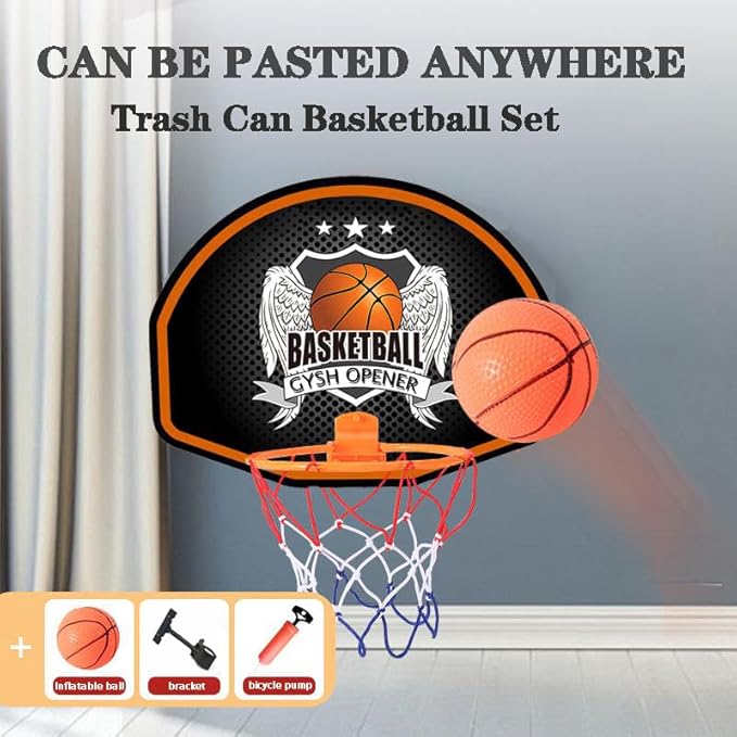 GYSH Trash Can Basketball Hoop，Clip On Any Bin or Behind The Door ! Mini Hoop with Backboard, Ball & Pump，Classroom, Office Toys for Adults, Great Birthday Gift Idea (Black)