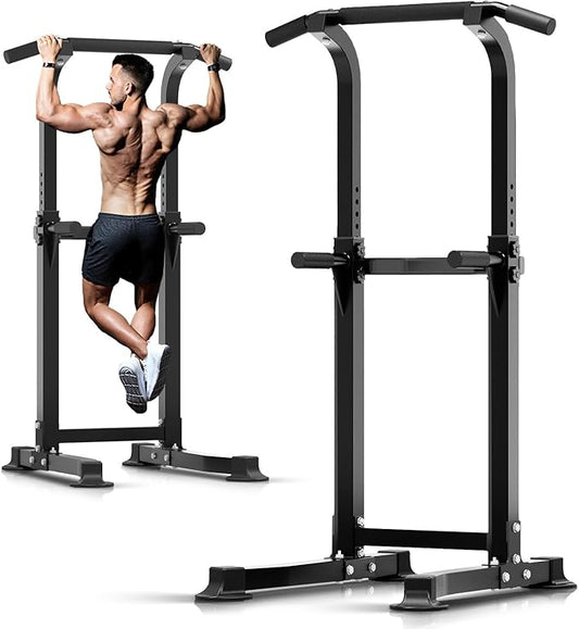 ZENOVA Pull Up Bar Dip Bar Power Tower Workout Dip Station Height Adjustable Free Standing Chin Up Bar Home Gym Equipment 300LBS Weight Capacity