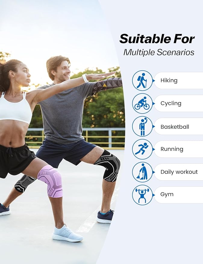 Copper Knee Brace for Men & Women - Knee Compression Sleeve with Side Stabilizers - Knee Support for Running, Hiking, Working, Basketball, Volleyball, Gym, Meniscus Tear, ACL, Arthritis Knee Pain Relief, A Pair (Pink-Purple, Large(18"-20"))