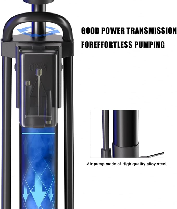 VIMILOLO Bicycle Pump, Bike Floor Pump with Gauge Inflator for Presta and Schrader Valve Portable Tire Pumps for Ball Bike Pumps