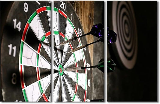 Wall Art Dart Hits the Bullseye Pictures for Living Room Inspirational Wall Art Prints on Canvas Leisure Sport Painting Modern Artwork 3 Panel Wall Decor for Bedroom Office Ready to Hang, 28"Wx42"H