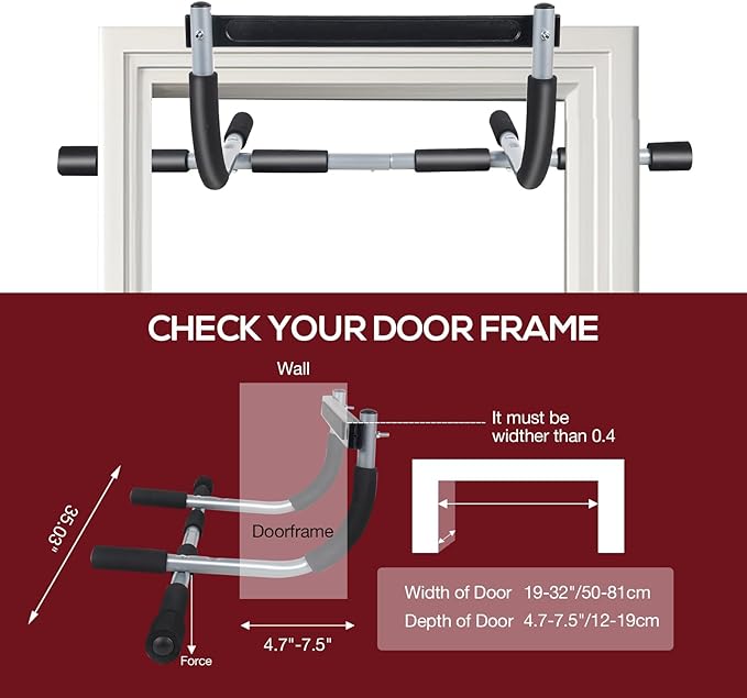 GYE Doorway Pull Up Bar for Home Gym, Adjustable Width, Heavy-Duty Steel，Max Limit 440 lbs Upper Body Fitness Workout Bar with Foam Grips，Indoor Portable Upper Body Workout Bar for Strength Training