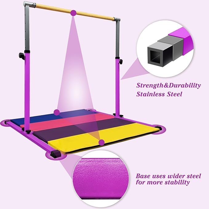 XDEMODA The Latest Model Gymnastics Bar for Kids Ages 3-15 for Home, Anti-Slip, Easy to Assemble, 35” to 55” Adjustable Height Gymnastic Horizontal Bars Equipment